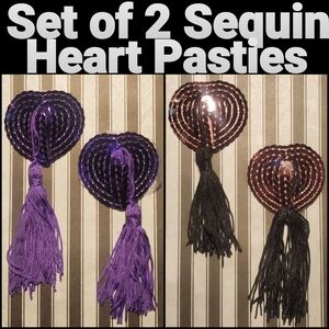Set of Sequin Heart Pasties with Tassels